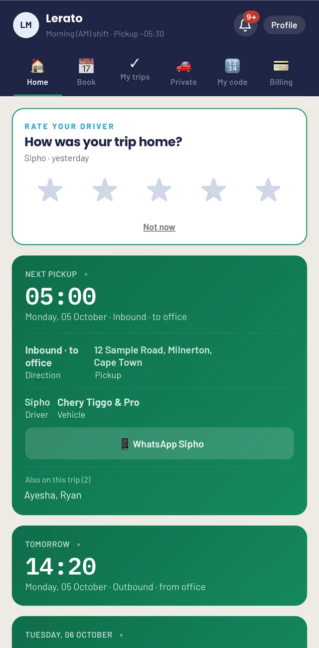 CapeX app: rate your driver after the trip