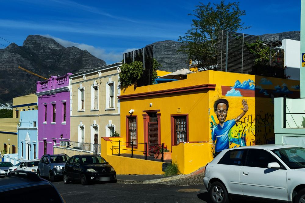 Colourful houses in Bo-Kaap below Table Mountain